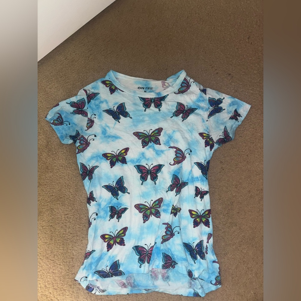 On Fire women Butterfly Print Blue T-Shirt